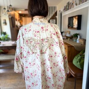Magnolia Pearl Cream and Pink Floral Kimono